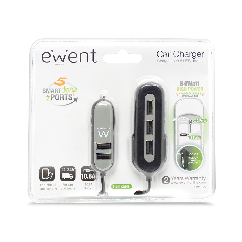 5-Port USB Car charger 10.8A